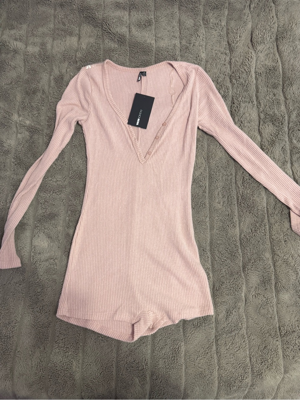 Fashion Nova Mauve Ribbed V-Neck Sleep Romper